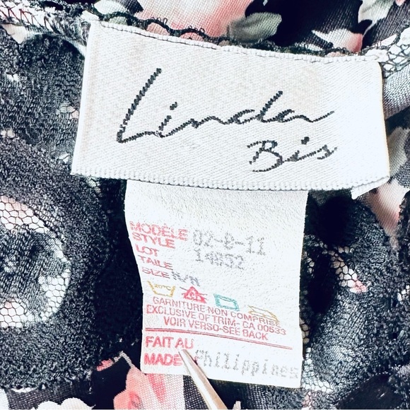 Vintage Linda Bis Satin Black Floral Nightgown Chemise Lace Nightie Size Medium - Picture 5 of 7